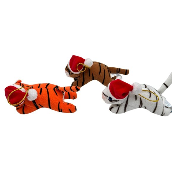 Set Of 3 Tiger Christmas Ornaments AdGap Polyester Fiber & Plastic Pellets Plush - Picture 3 of 7